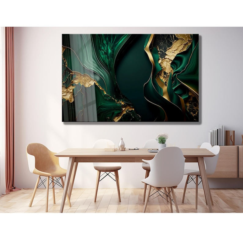 Emerald Green and Gold Tempered Glass Abstract Wall Art - Etsy