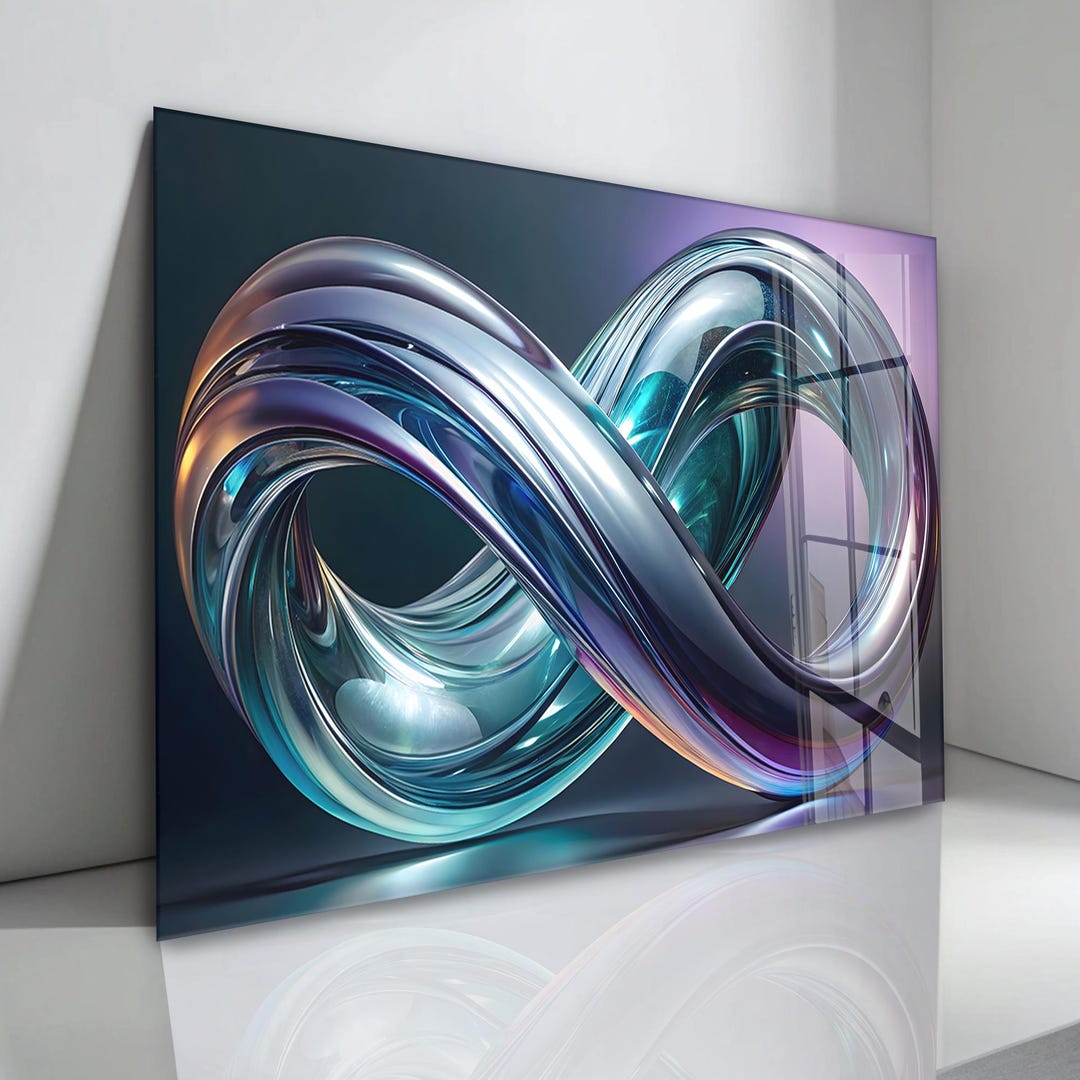 Abstract Infinity Symbol Tempered Glass Wall Art: Teal & Silver - Etsy