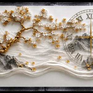 Life Tree Tempered Glass Wall Clock: Modern Art, Silent Quartz (20"x43")