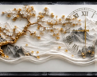 Lebensbaum - Wanduhr aus gehärtetem Glas: Moderne Kunst, Silent Quartz (50cm x 100cm)