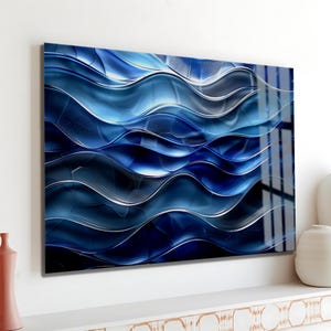 Décoration murale en verre trempé Ocean Wave : décoration côtière aspect vitrail