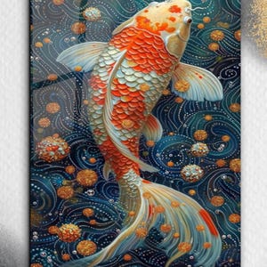 Koi Fish Wall Art,Tempered Glass Wall Art -Large Wall Decor -Glass Wall Art -Koi Fish Wall Decor , Fish Wall Art,Japanese Koi Fish-Home Gift