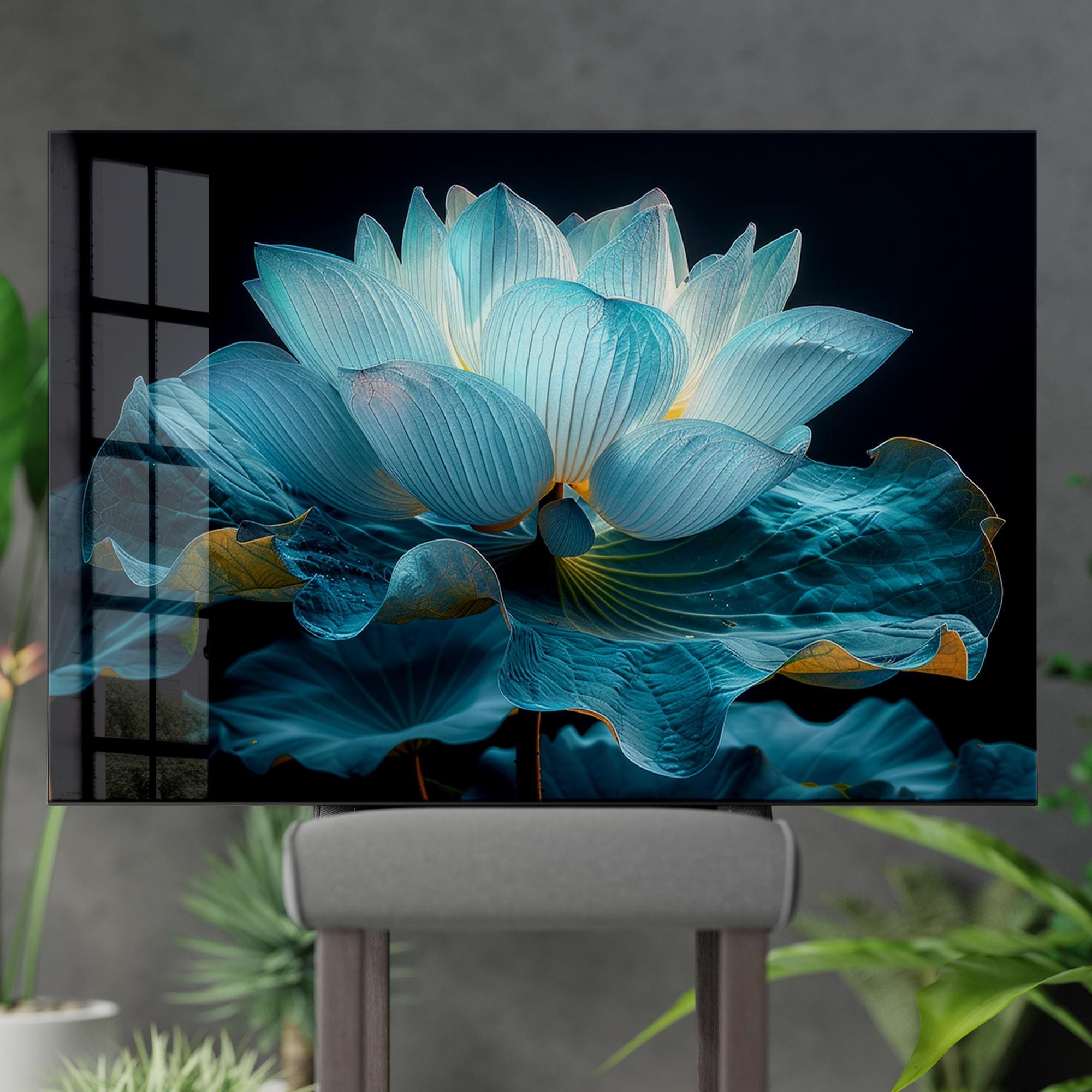 Iridescent Blue Lotus Tempered Glass Wall Art: Modern Floral Decor - Etsy