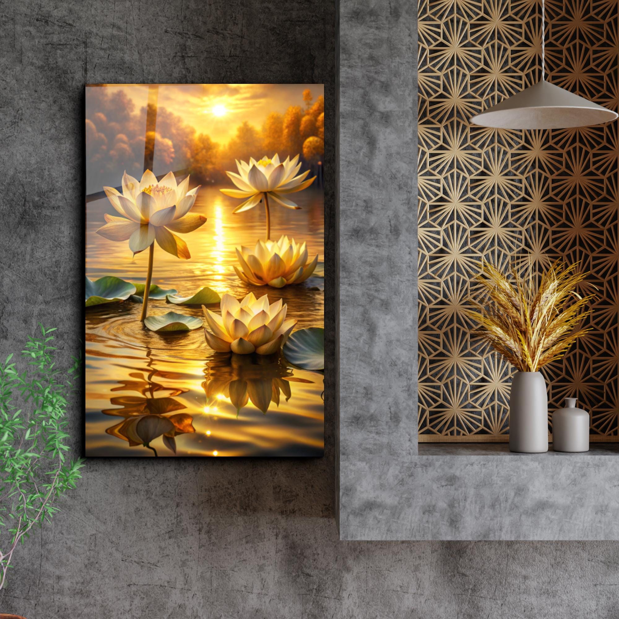 White Lotus Sunset Tempered Glass Wall Art: Zen Meditation Decor - Etsy