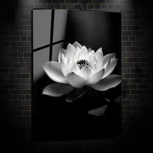 White Lotus Flower Abstract Art-Tempered Glass Wall Art-Large Wall Art-Spa Wall Decor-Zen Wall Art-Minimalist Wall Art-Gift For Her-Wall Art