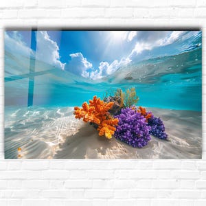 Underwater Coral Reef Wall Art | Vibrant Ocean Fish Tempered Glass Wall Art | Tropical Marine Life Decor | Beach House Gift | Ready to Hang