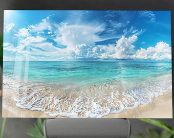 Coastal Seascape Tempered Glass Wall Art: Beach Home Decor