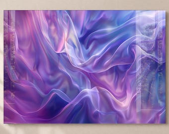Abstract Purple Blue Flow Glass Wall Art – Modern Tempered Glass Decor