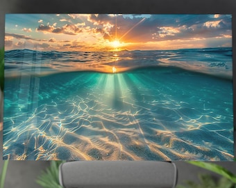 Väggkonst i härdat glas under vattnet – Split Ocean Horizon – Kustnära heminredning