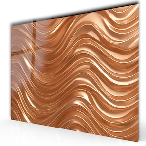 Metallic Wave - Tempered Glass Wall Art - Abstract Copper Glass Panel -Extra Large Wall Art -Home Decor - Stove Backsplash -Kitchen Gift
