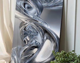 Silver Abstract Tempered Glass Wall Art: Modern Home Decor