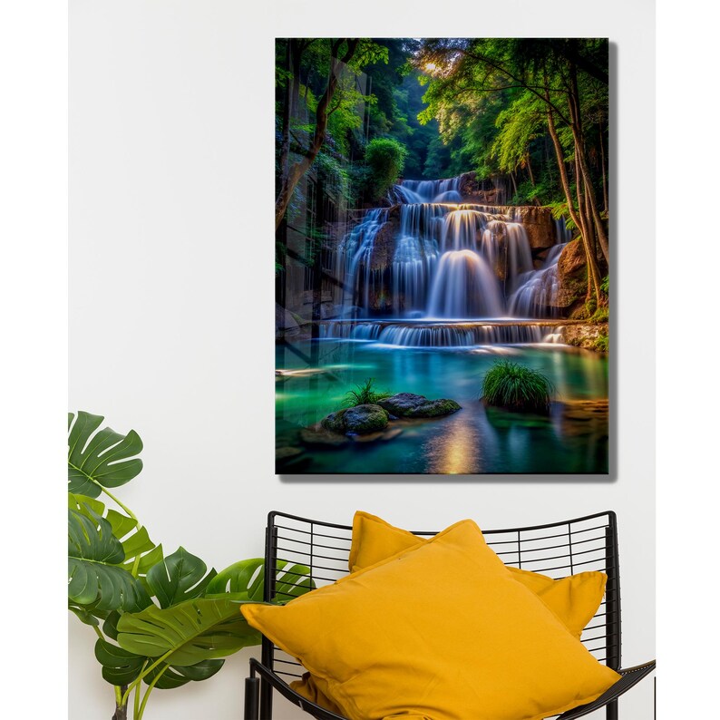 Tempered Glass Waterfall Wall Art: Modern Panoramic Landscape image 11