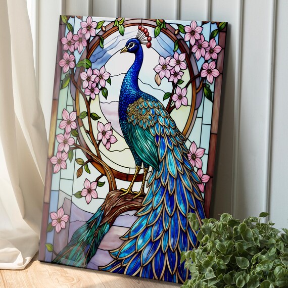 グラスアート クジャク 孔雀のモザイクステンドグラス アート