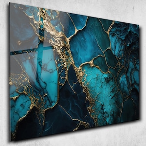 Blue Marble Glass Wall Art, Gold Glass Art,Navy Blue Marble Wall Decor, Tempered Glass, Abstract Blue Marble Art, Abstract Blue Glass Print