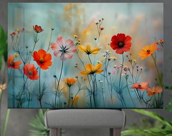 Wildflower Tempered Glass Wall Art: Floral Boho Decor