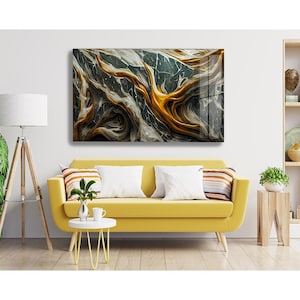 Blue Gold Abstract Marble Art - Tempered Glass Wall Art - Glass Wall Art - Home Decor - Blue Marble Wall Decor -  Wall Hangings - Home Gift