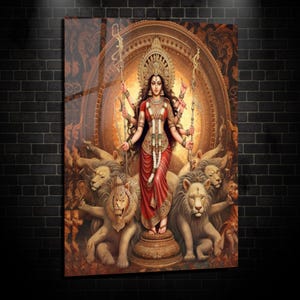 Durga Wall Art-Tempered Glass Wall Art-Glass Printing-Large Glass Wall Art-Wall Hangings-Durga Wall Decor-Indian Wall Art-Hindu Wall Art