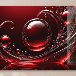 Ruby Red Liquid Glass Wall Art | Abstract Metallic Print, Tempered Glass Decor