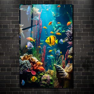 Colorful Fish Glass Wall Art, Underwater Tempered Glass Wall Decor, Unique Gifts, Anniversary Gifts, Aquarium Wall Art, Bathroom Wall Art