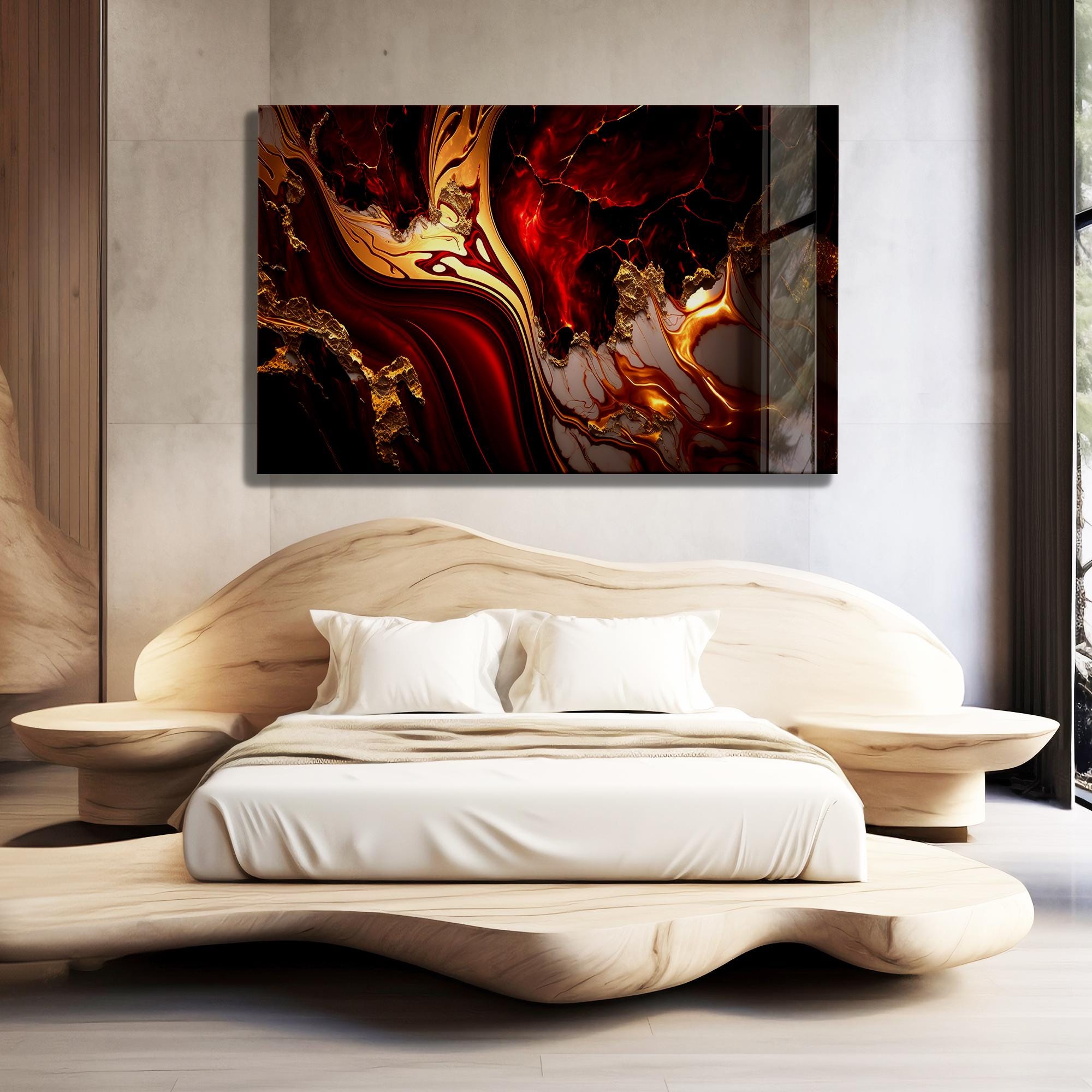 Red and Gold Marble Tempered Glass Wall Art: Abstract Home Decor - Etsy