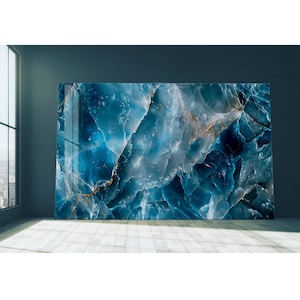 Blue Agate Marble Glass Wall Art,Agate Stone Wall  Art,Marble Wall Decor,Tempered Glass, Abstract Blue Marble Art, Wall hangings -Home Decor