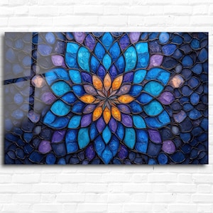Flower of Life Tempered Glass Wall Art-Stained Glass Panel-Colorful Mosaic Art-Sacred Geometry Wall Art-Modern Wall Art-Housewarming Gift