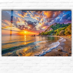 Sunset Ocean View Glass Art - Tempered Glass Wall Art - Large Wall Art-Glass Wall Art - Coastal Decor-Sunset Landscape Decor - Wall Hangings