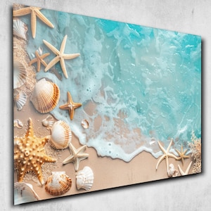 Tropical Ocean Wall Art-Beach Seashells Glass Wall Art -Tempered Glass Wall Art-Beach House Decor,Starfish Wall Art-Glass Printing-Home Gift