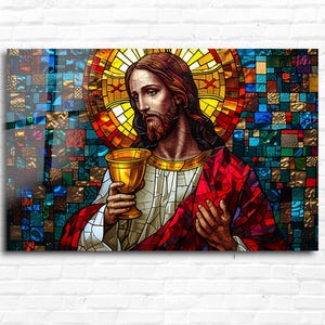 Décoration murale en verre trempé, vitrail Jésus-Christ