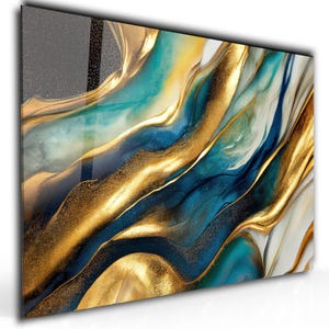 Abstract Navy Blue Gold Marble Wall Art , Alcohol ink Wall Art , Blue Marble Wall Art , Extra Large Wall Art , Tempered Glass Wall Art
