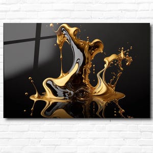 Liquid Golden Splash Wall Art-Black and Gold Tempered Glass Wall Art-Modern Home Decor-Glass Wall Art-Mothers Day Gifts-Wall Hangings