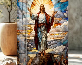 Jesus Christ Stained Glass Style Tempered Glass Wall Art | Christian Religious Home Decor
