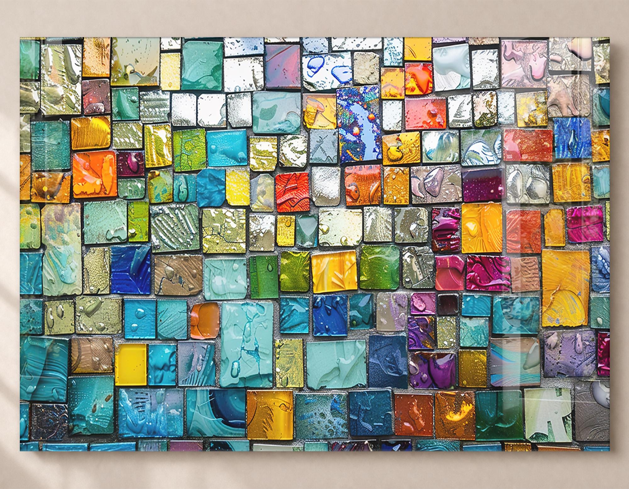 Tempered Mosaic Pattern Glass Wall Art: Colorful Frameless Decor - Uv ...