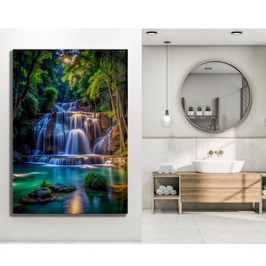 Tempered Glass Waterfall Wall Art: Modern Panoramic Landscape image 6