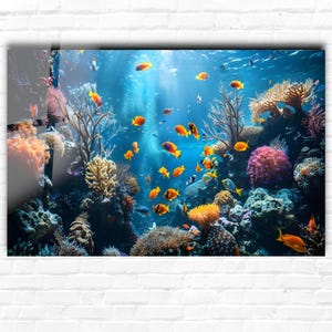 Tempered Glass Wall Art, Panoramic Wall Art, Aquarium Wall Decor, Glass Printing, Large Wall Art, Wall Hangings, Under Sea Art,Fish Wall Art