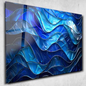 Ocean Wave Tempered Glass Wall Art-Stained Glass Backsplash Decor-Large Wall Art-Glass Wall Art-Housewarming Gift-Beach Wall Art- Backsplash