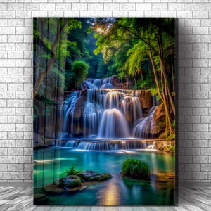 Tempered Glass Waterfall Wall Art: Modern Panoramic Landscape image 16