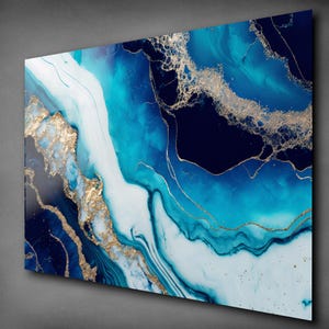 Blue Marble Glass Wall Art, Gold Glass Art,Navy Blue Marble Wall Decor, Tempered Glass, Abstract Blue Marble Art, Abstract Blue Glass Print