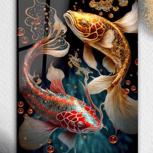 Koi Fish Glass Wall Art, Tempered Glass, Glass Printing, Japanese Koi Fish Wall Art, Zen Wall Art, Koi Fish Wall Decor,Koi Gift Glass Art