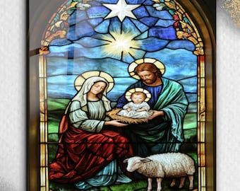 強化ガラス製クリスマス降誕壁アート：聖家族、キリスト教のクリスマス