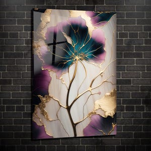 Abstract Floral Glass Wall Art-Tempered Glass Art-Large Wall Art-Glass Wall Art-Floral Wall Art-Home Decor-Housewarming Gift-Wall Hanging