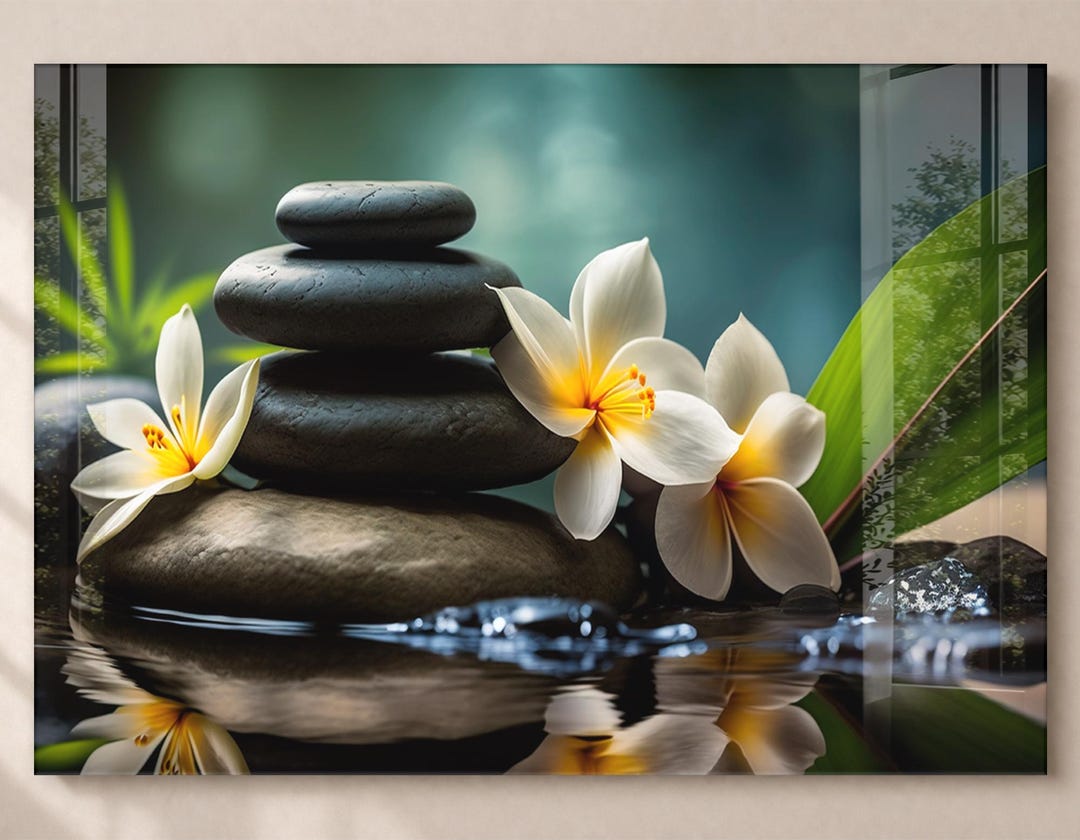 Zen Lotus Flower Tempered Glass Wall Art, Spa Tranquil Nature ...