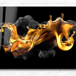 Gold And Black Smoke-Abstract Art on Tempered Glass-Tempered Glass Wall Art-Extra Large Wall Art-Unique Home Decor-Housewarming Gift