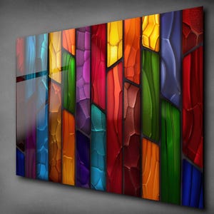 Colorful Abstract Stained Glass - Tempered Glass Wall Art - Rainbow Geometric Wall Decor - Stained Glass Wall Art - Wall Hanging -Home Decor