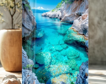 Arte mural de vidrio templado de Turquoise Cove, impresión costera oceánica