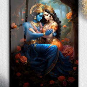 Divine Love - Radha Krishna Wall Art , Tempered Glass Wall Art , Wall Hangings, Hindu Wall Decor, Hindu God Wall Art, Wedding Gift