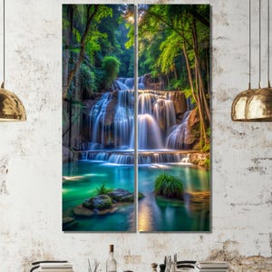 Tempered Glass Waterfall Wall Art: Modern Panoramic Landscape image 10