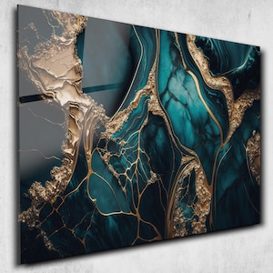 Blue Marble Glass Wall Art, Gold Glass Art,Navy Blue Marble Wall Decor, Tempered Glass, Abstract Blue Marble Art, Abstract Blue Glass Print