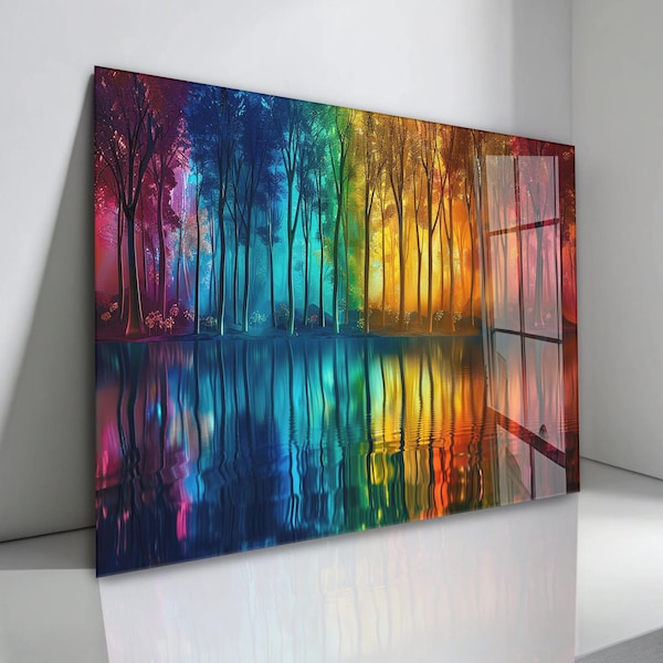 Muurkunst van gehard glas in glas-in-stijl bos, modern natuurdecor
