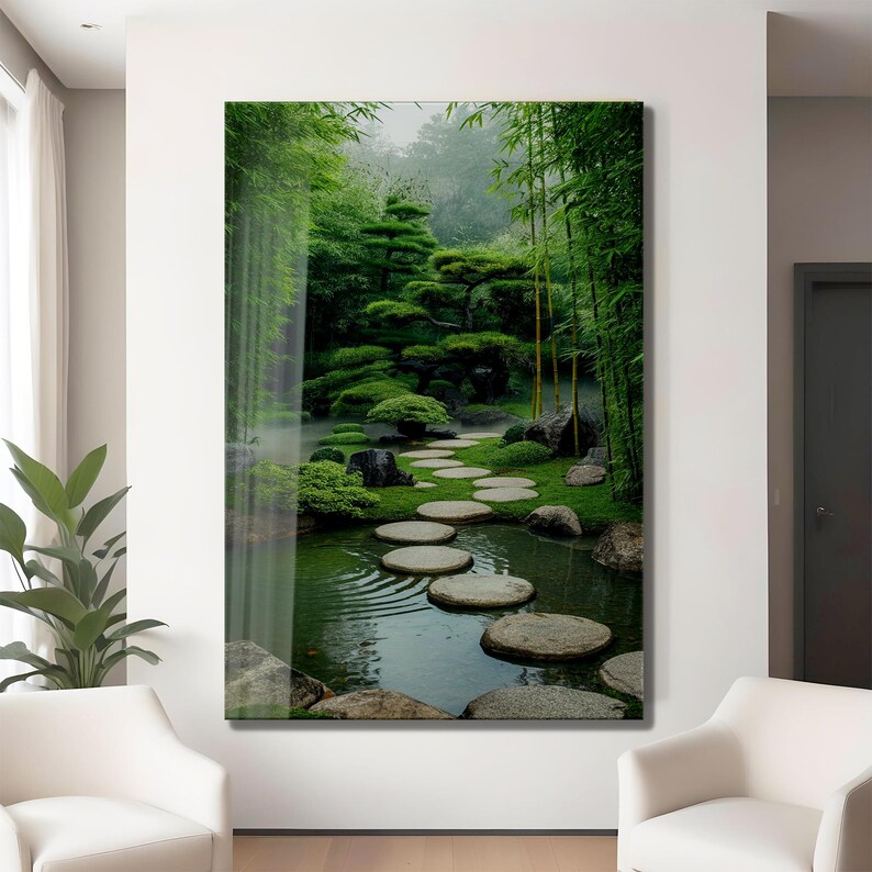 Zen Garden Bamboo Tempered Glass Wall Art - Tranquil Nature Decor ...